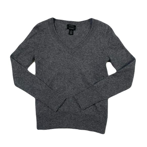 Halogen Cashmere Gray V neck Fine Ribbed Cozy timeless sweater xs - Picture 1 of 4